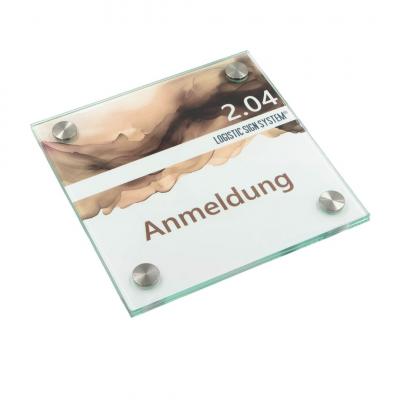 Tuerschild VITRUM B aus Glas fuer Buero 140 140 B4